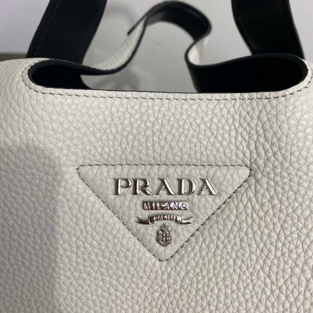 Prada 1BG335 Tote Leather Bucket Handbag White
