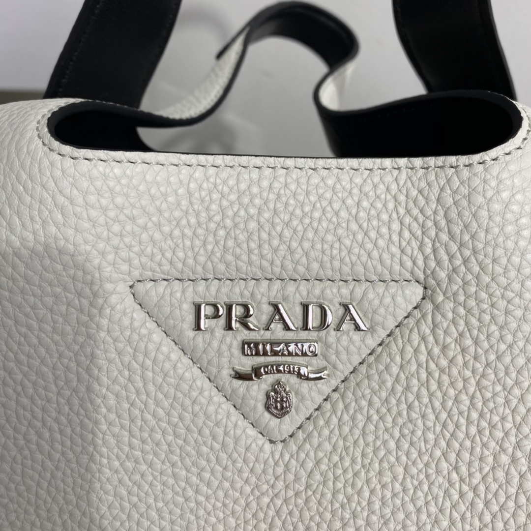 Prada 1BG335 Tote Leather Bucket Handbag White