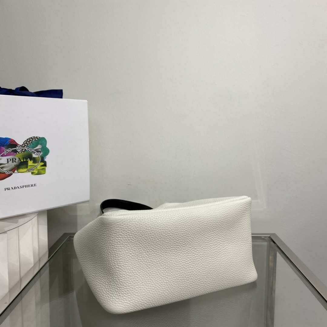 Prada 1BG335 Tote Leather Bucket Handbag White
