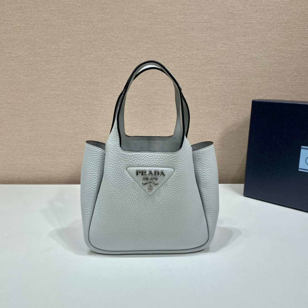 Prada 1BG335 Tote Leather Bucket Handbag Light Blue