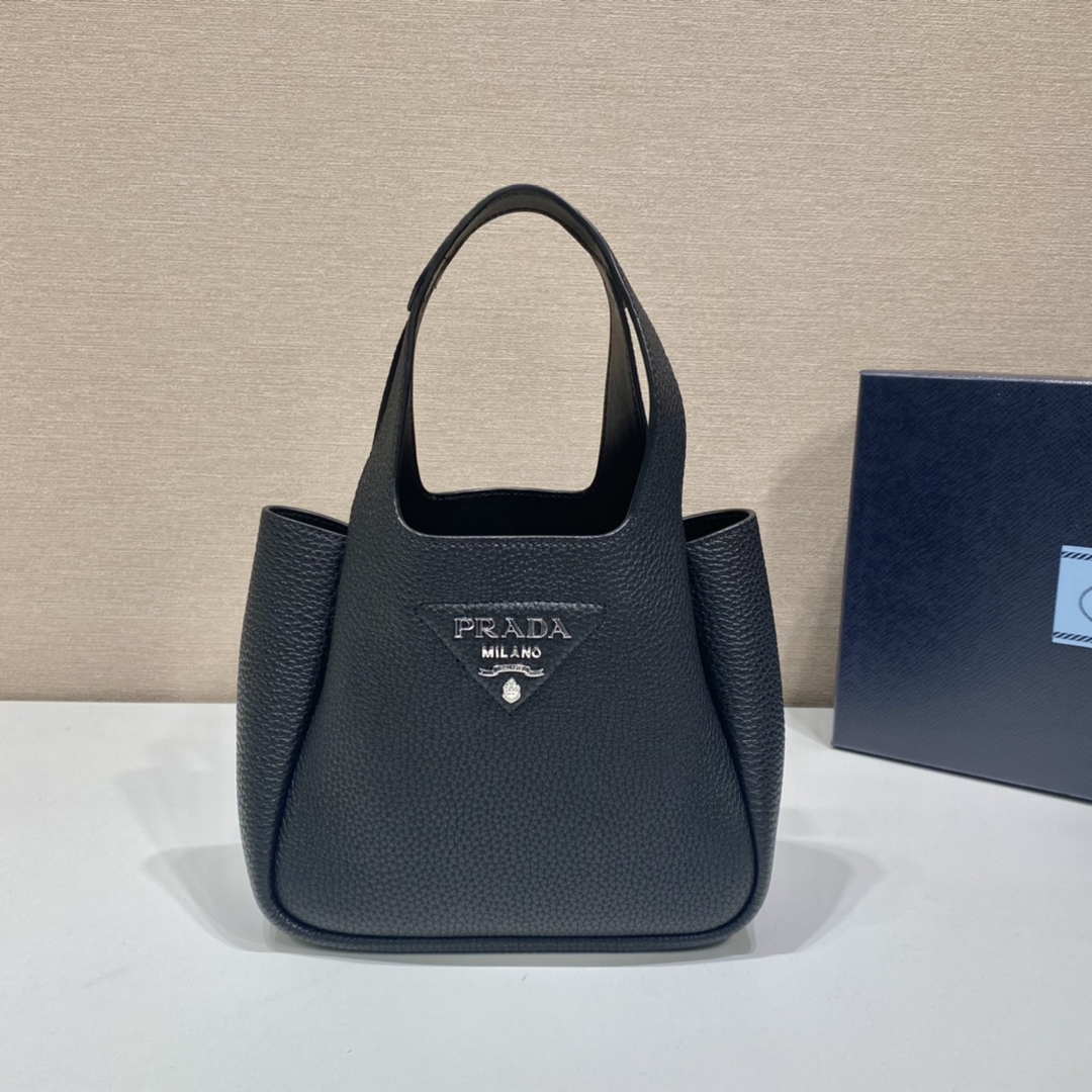 Prada 1BG335 Tote Leather Bucket Handbag Black
