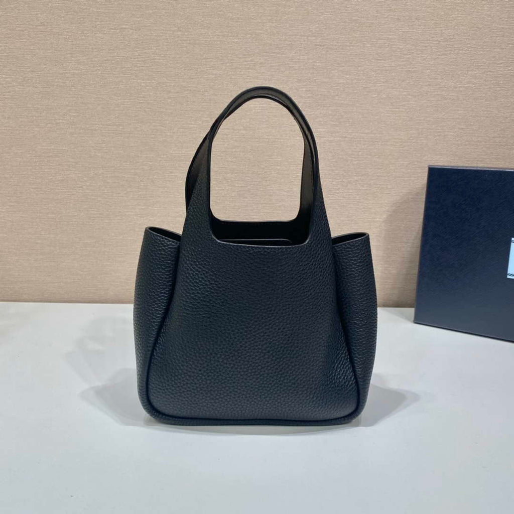 Prada 1BG335 Tote Leather Bucket Handbag Black