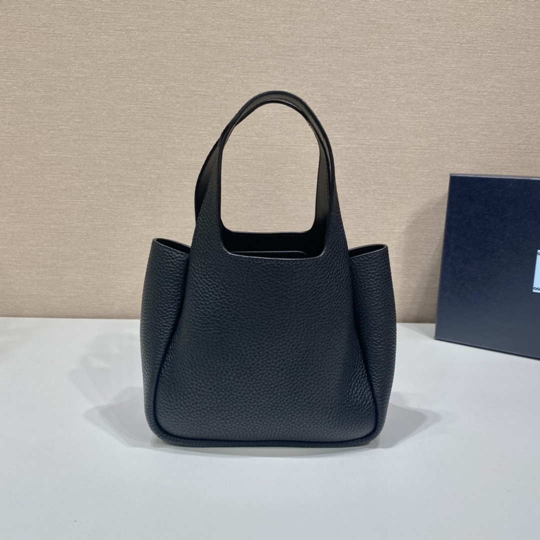 Prada 1BG335 Tote Leather Bucket Handbag Black