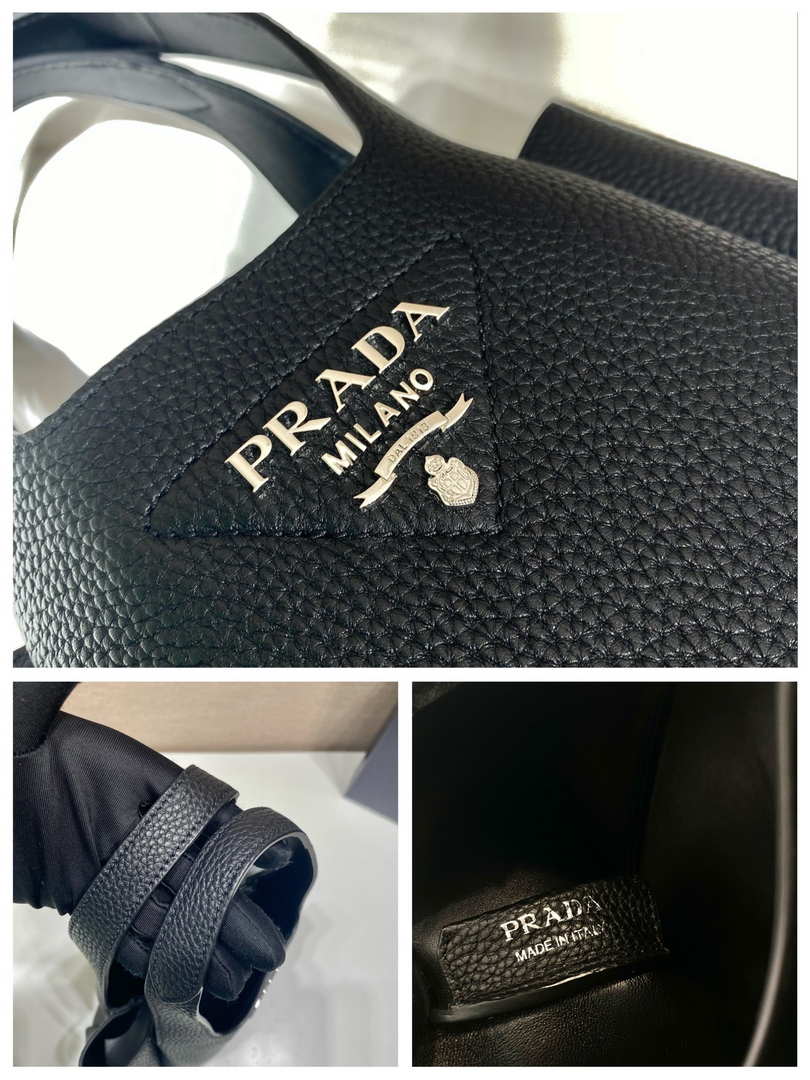 Prada 1BG335 Tote Leather Bucket Handbag Black - Default Title - View 9