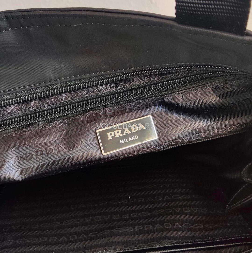 Prada 1BG354 tote shoulder hanbag Nylon calfskin leather Black - luxibagsmall