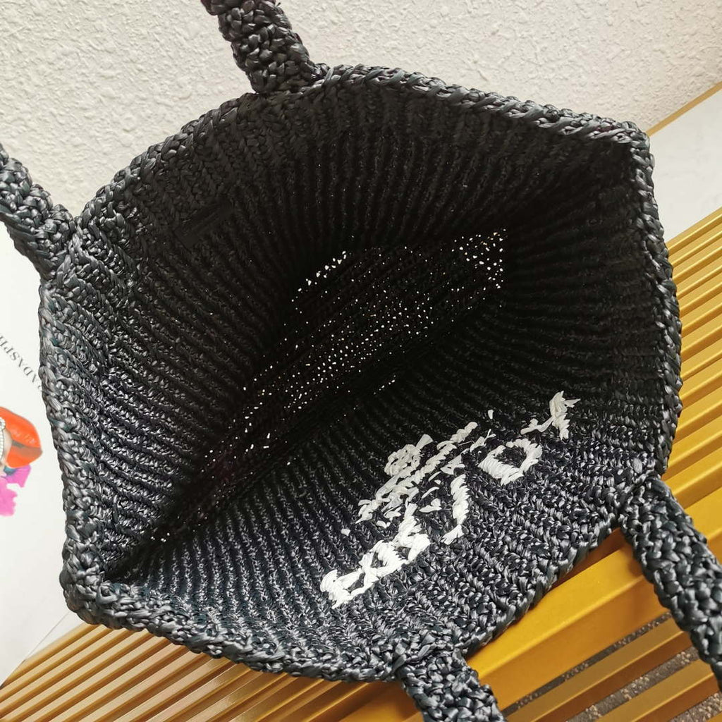 Prada 1BG392 Large Crochet tote bag Black