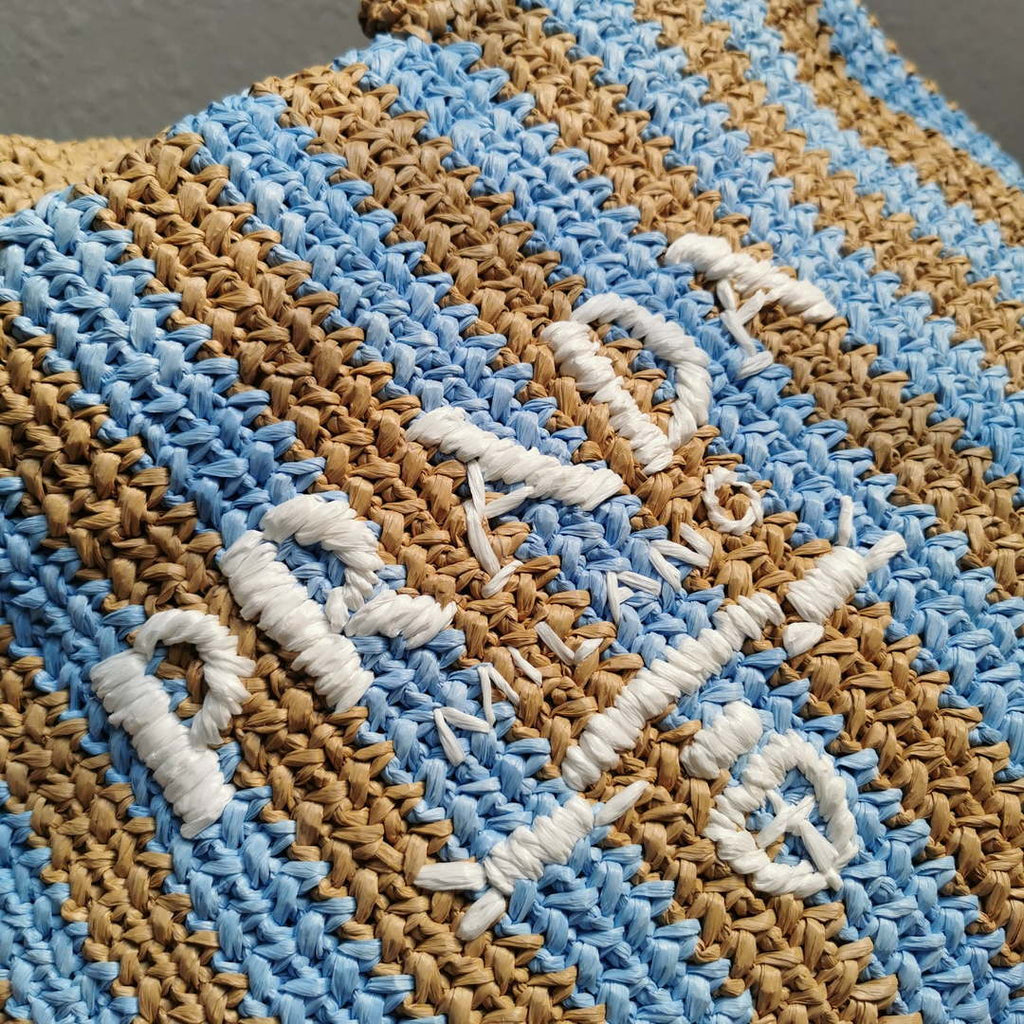 Prada 1BG392 Large Crochet tote bag Nature With Blue