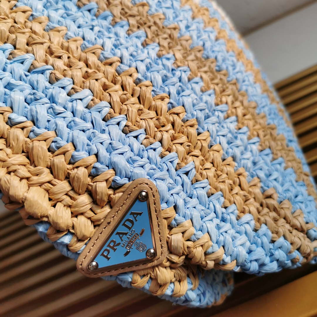 Prada 1BG392 Large Crochet tote bag Nature With Blue