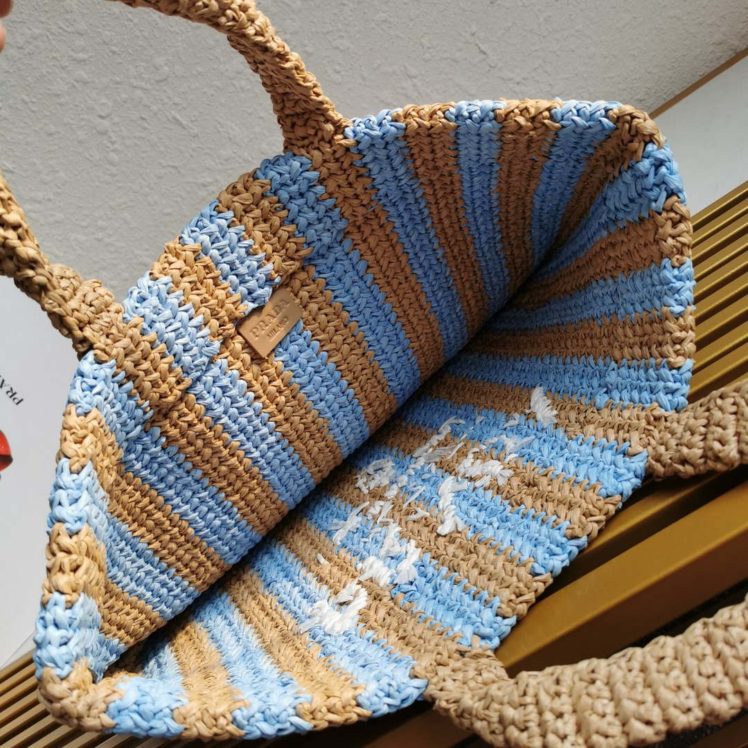 Prada 1BG392 Large Crochet tote bag Nature With Blue - Default Title - View 8