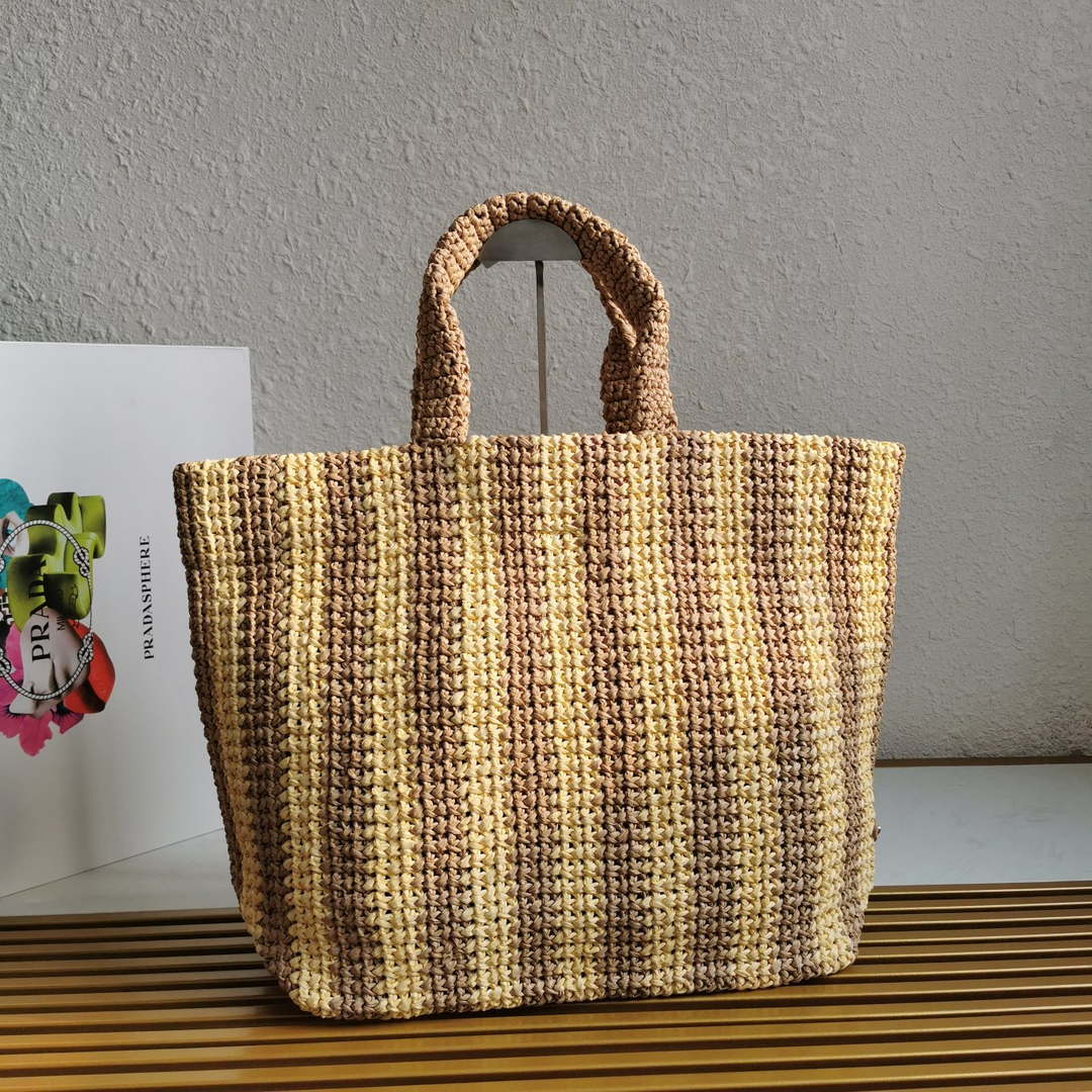 Prada 1BG392 Large Crochet tote bag Nature With Brown - Default Title - View 5