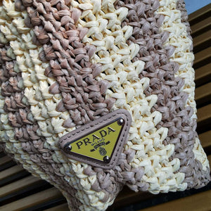 Prada 1BG392 Large Crochet tote bag Nature With Brown - Default Title - View 7