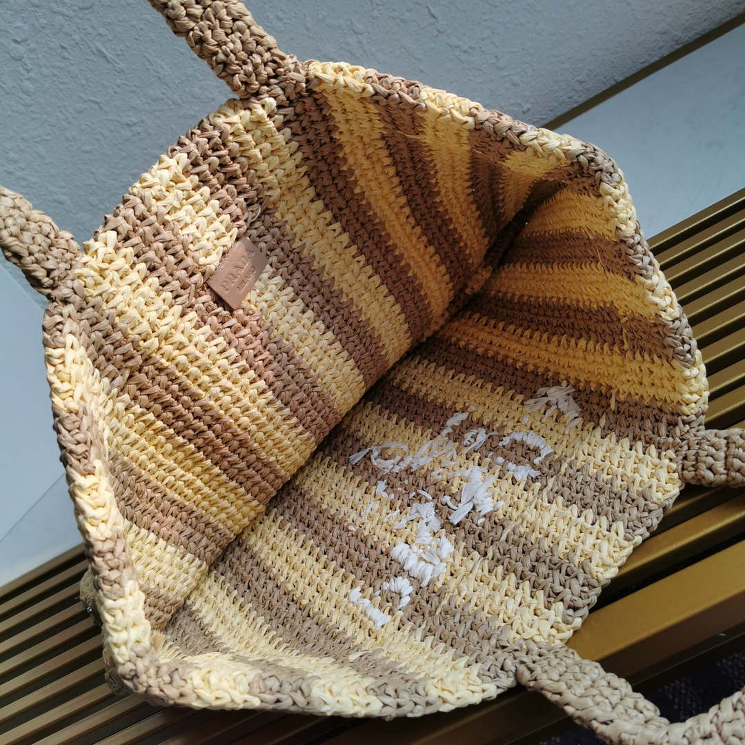 Prada 1BG392 Large Crochet tote bag Nature With Brown - Default Title - View 9