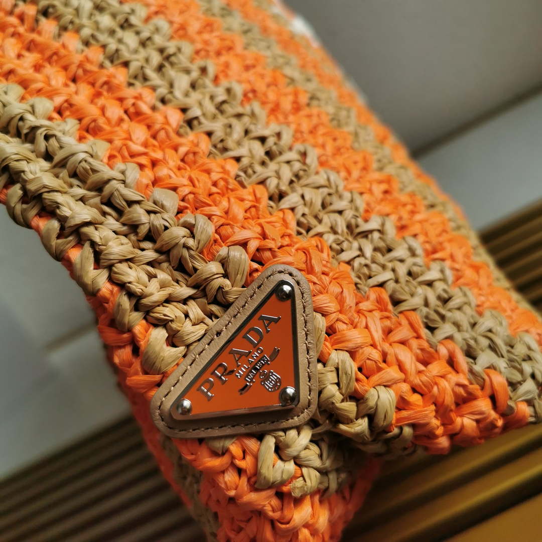 Prada 1BG392 Large Crochet tote bag Nature With Orange - Default Title - View 7