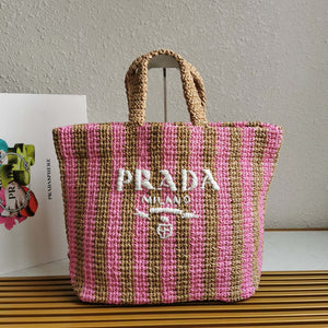 Prada 1BG392 Large Crochet tote bag Nature With Pink - Default Title - View 1
