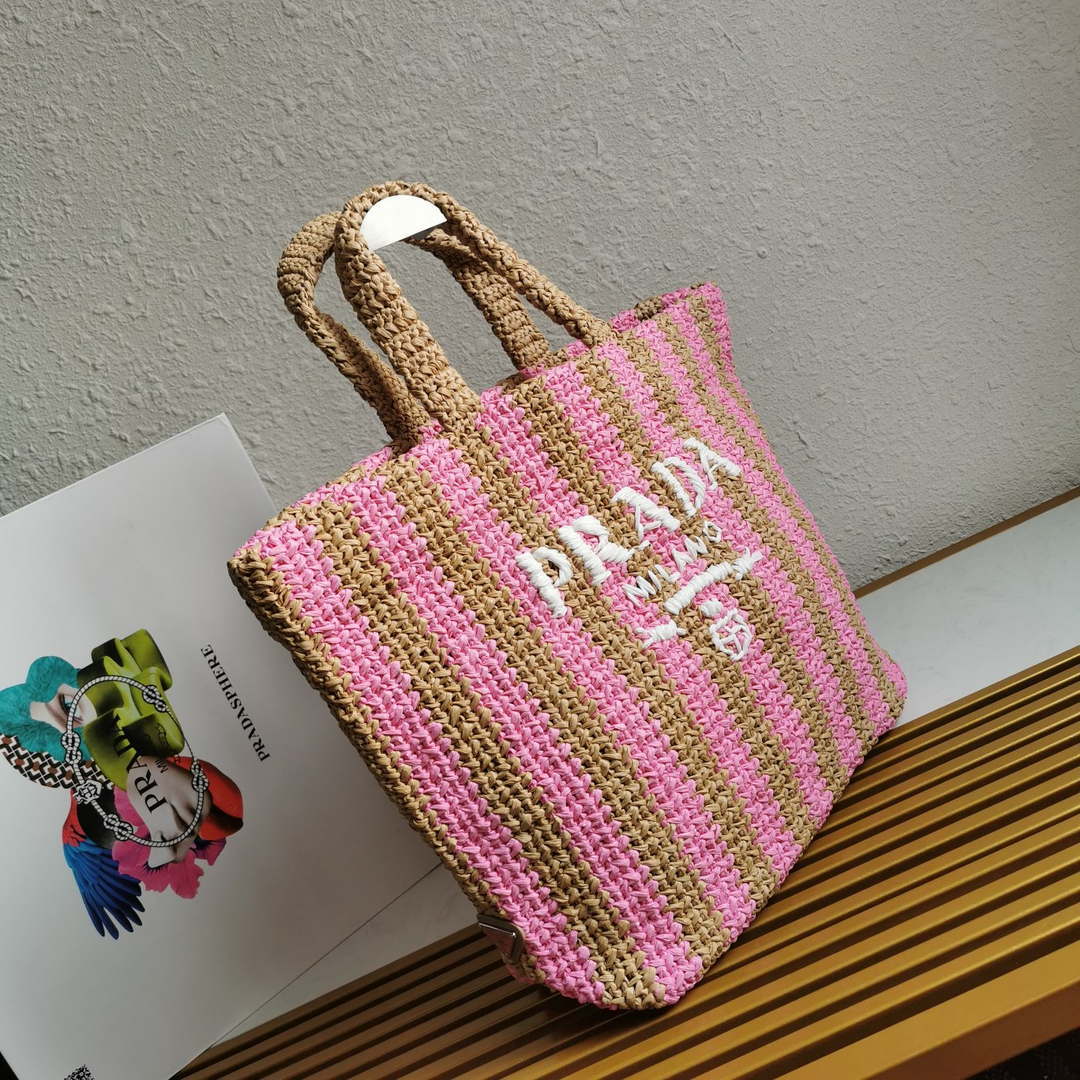 Prada 1BG392 Large Crochet tote bag Nature With Pink - Default Title - View 2