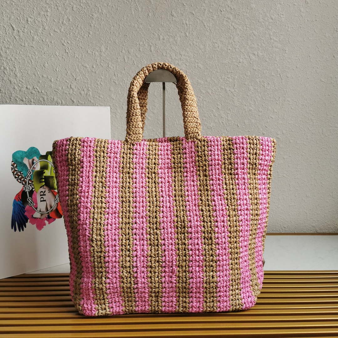 Prada 1BG392 Large Crochet tote bag Nature With Pink