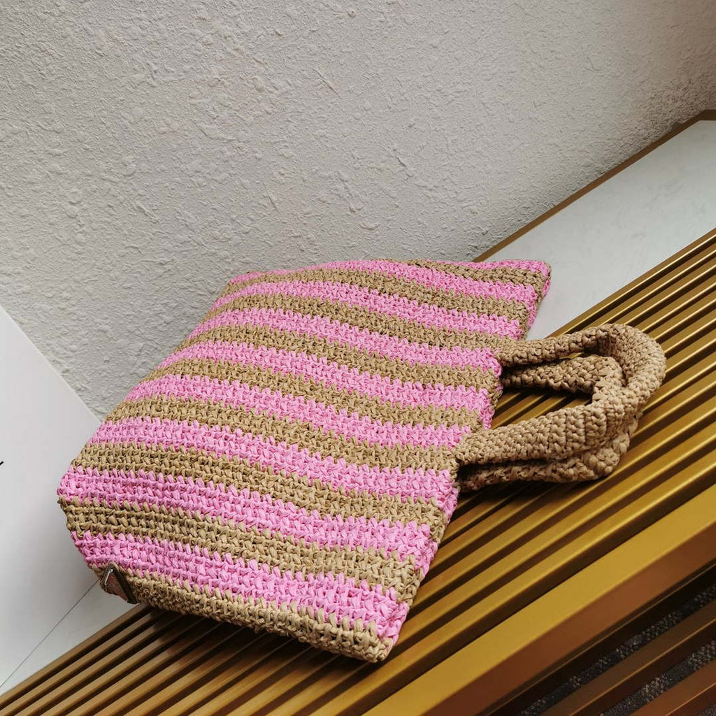 Prada 1BG392 Large Crochet tote bag Nature With Pink