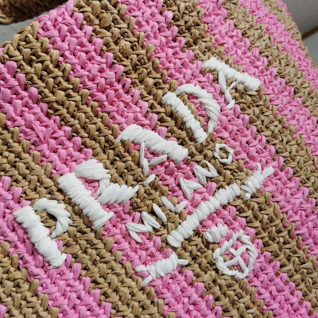 Prada 1BG392 Large Crochet tote bag Nature With Pink