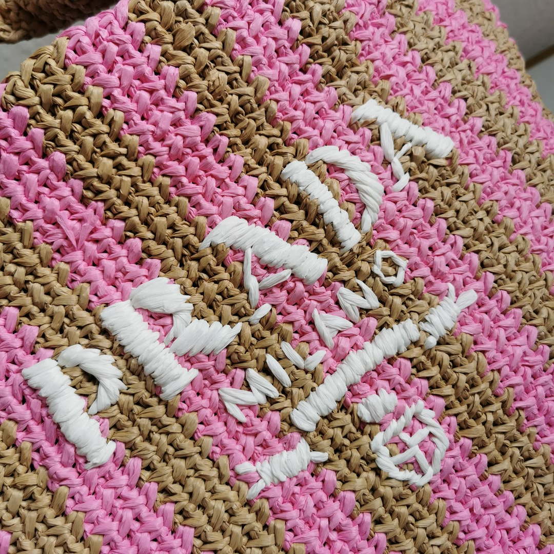 Prada 1BG392 Large Crochet tote bag Nature With Pink