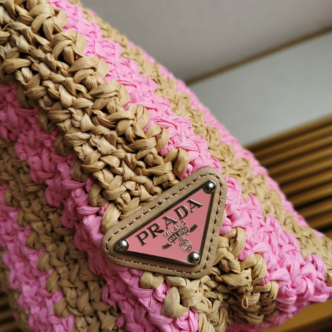 Prada 1BG392 Large Crochet tote bag Nature With Pink - Default Title - View 6