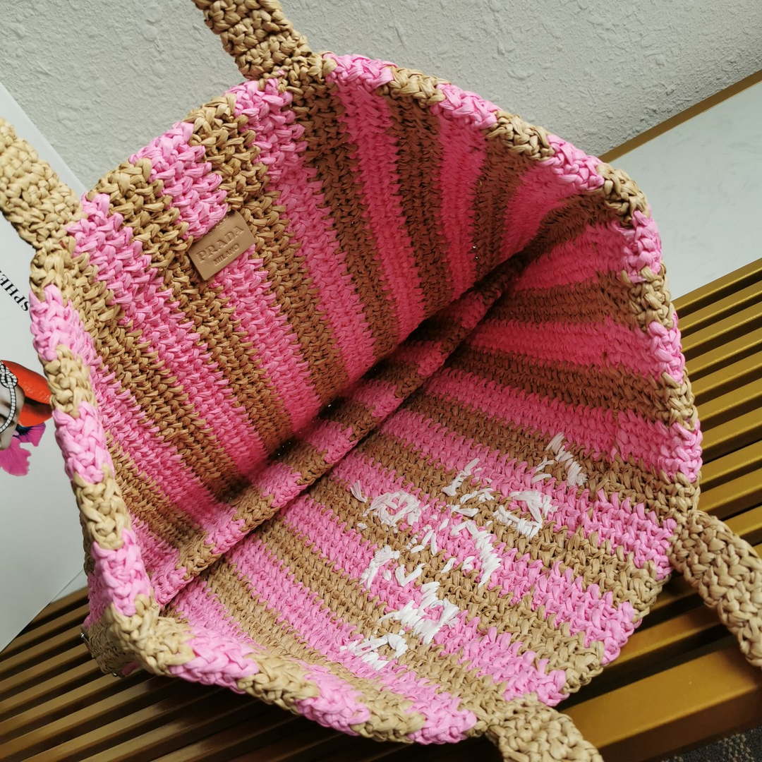 Prada 1BG392 Large Crochet tote bag Nature With Pink
