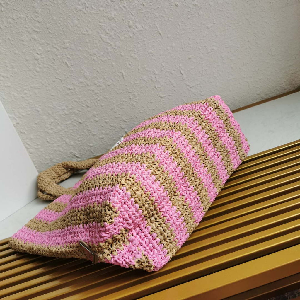 Prada 1BG392 Large Crochet tote bag Nature With Pink