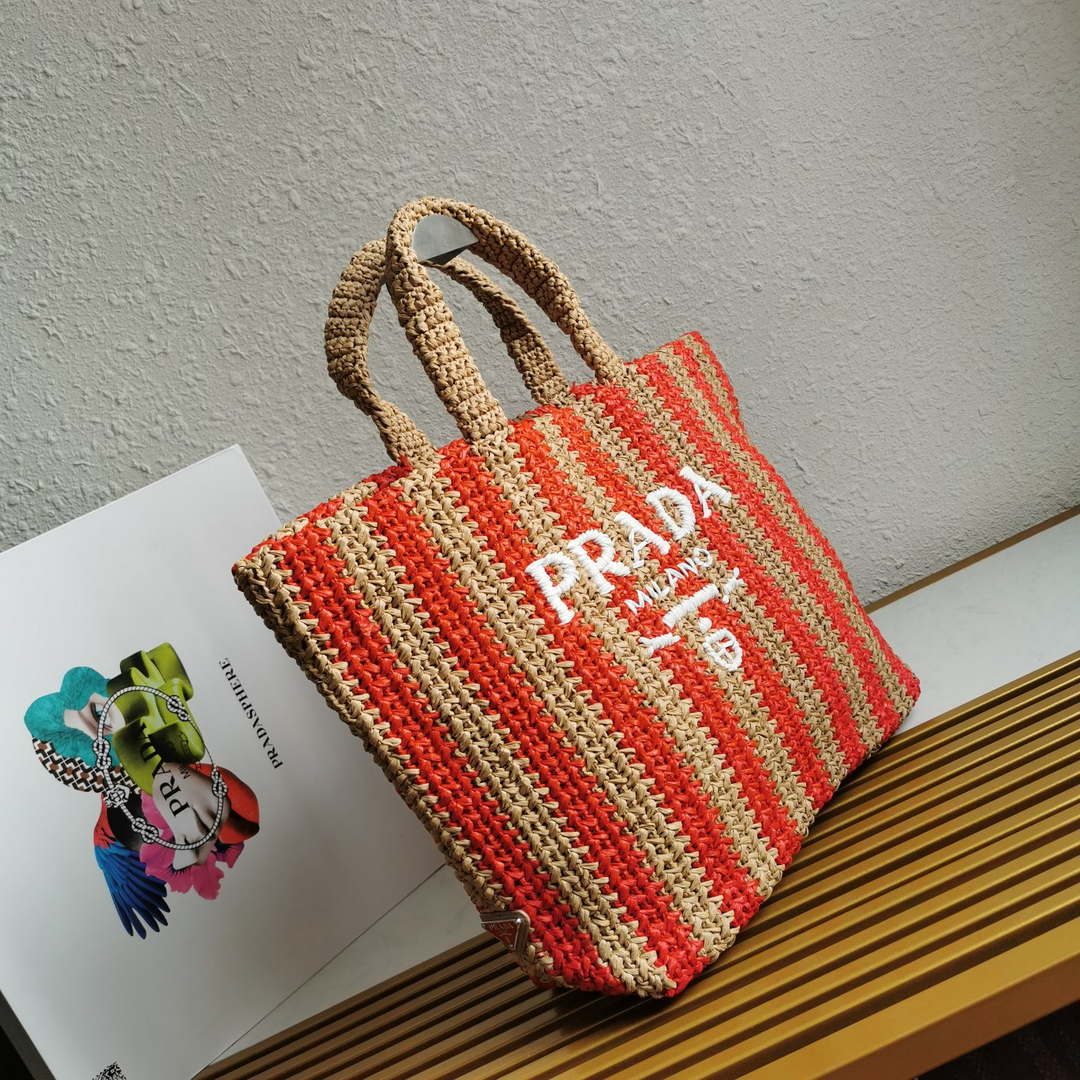 Prada 1BG392 Large Crochet tote bag Nature With Red - Default Title - View 2