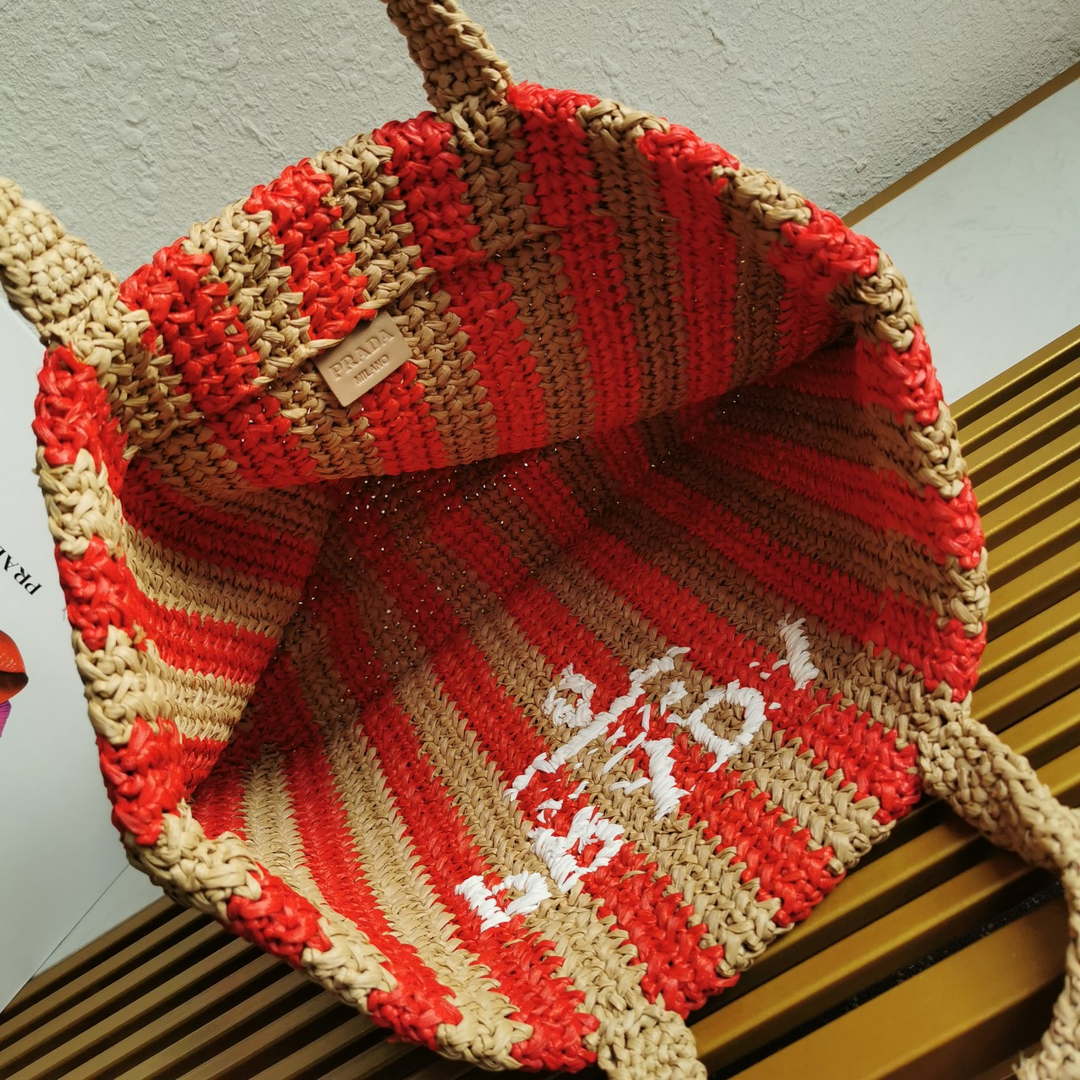 Prada 1BG392 Large Crochet tote bag Nature With Red - Default Title - View 7