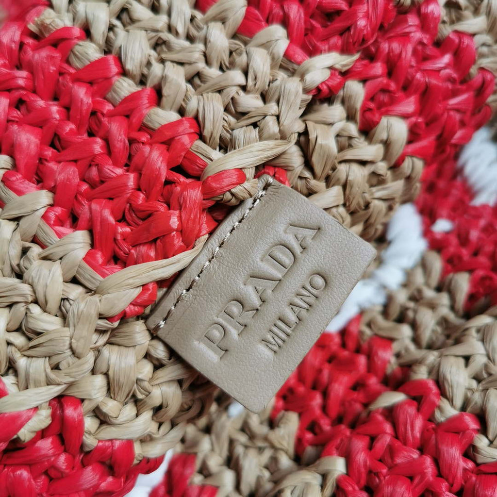 Prada 1BG392 Large Crochet tote bag Nature With Red
