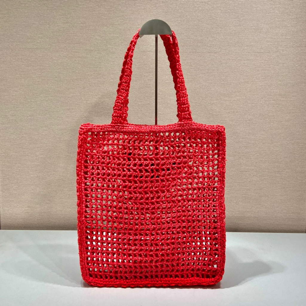 Prada 1BG393 Raffia tote bag Red