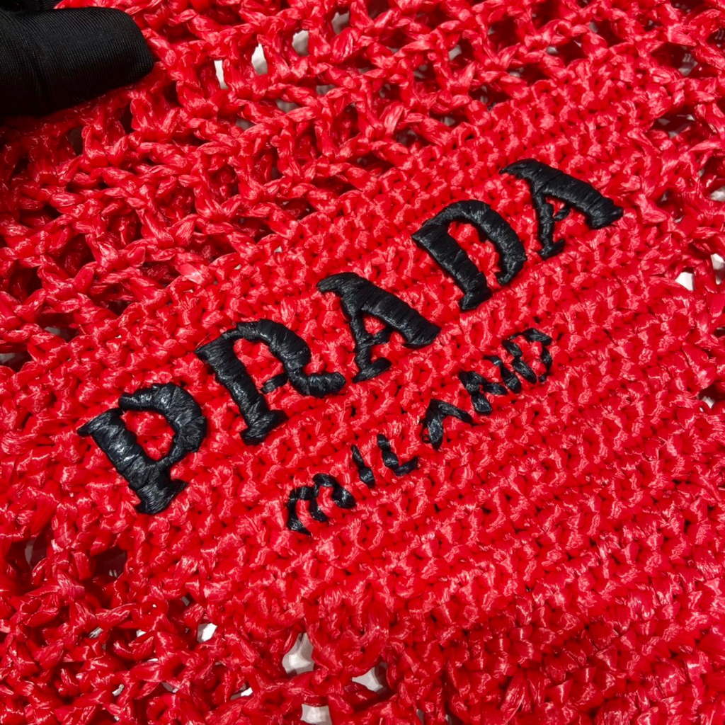 Prada 1BG393 Raffia tote bag Red