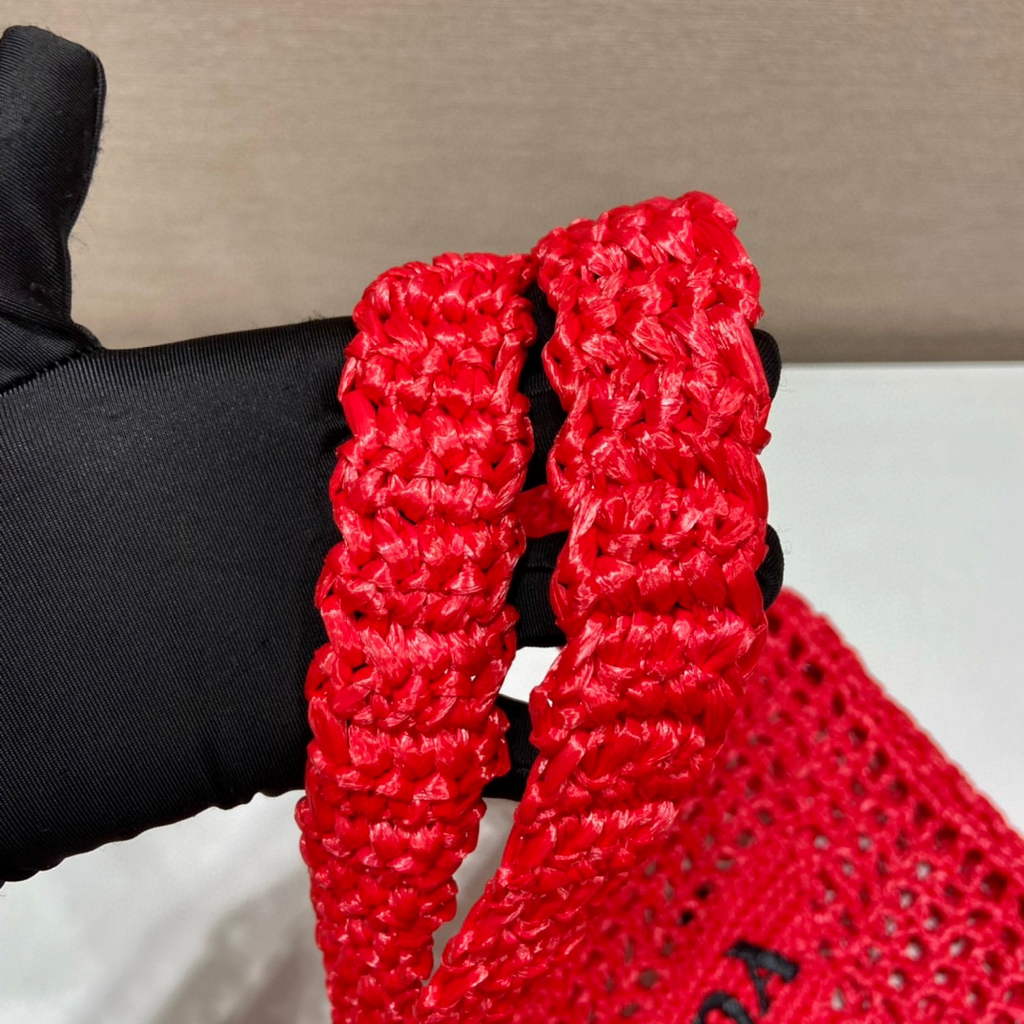 Prada 1BG393 Raffia tote bag Red