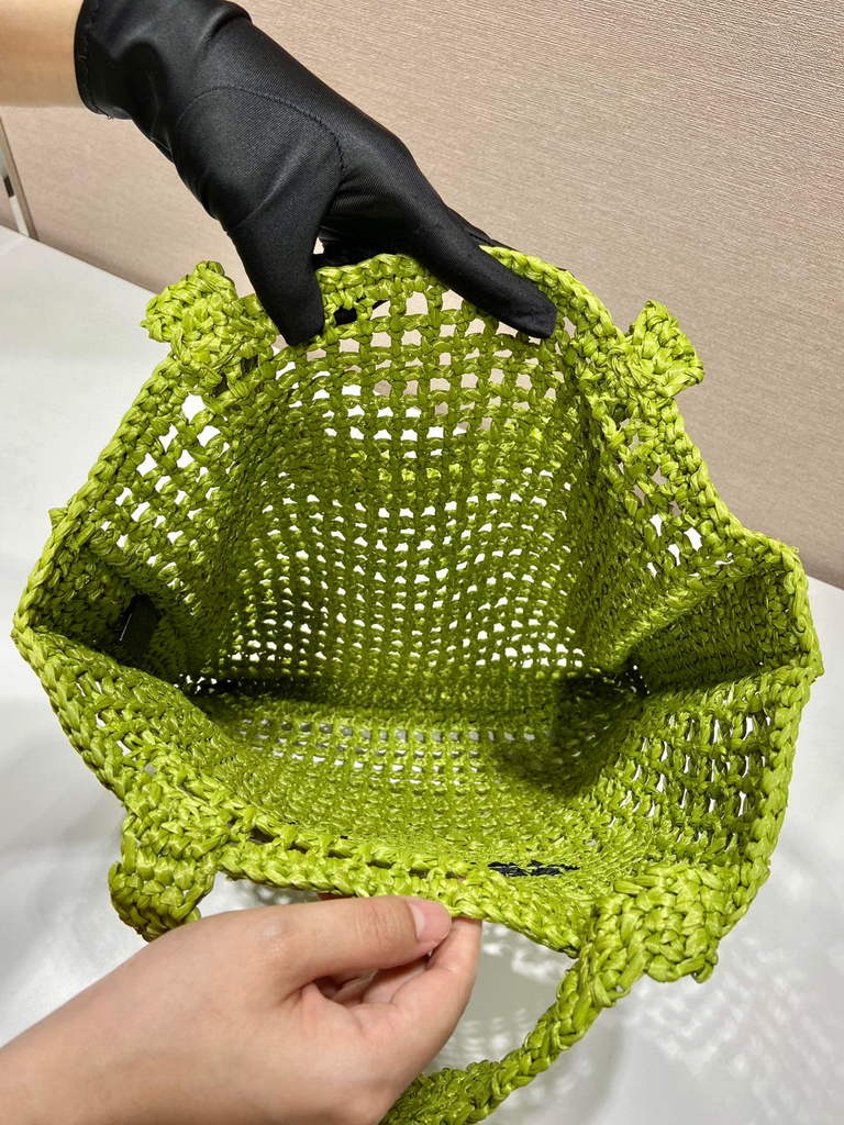 Prada 1BG393 Raffia tote bag Green