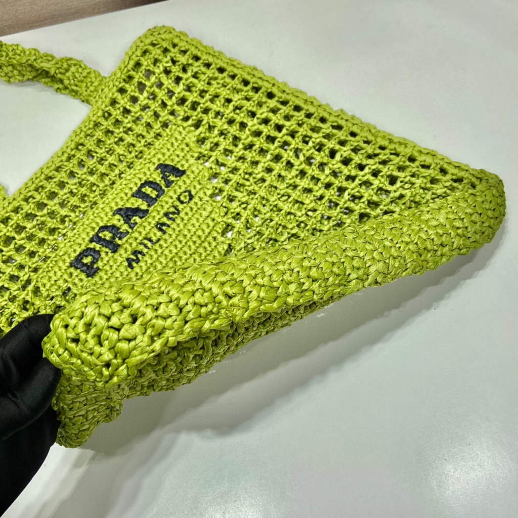 Prada 1BG393 Raffia tote bag Green
