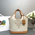 Prada 1BG471 Medium linen blend and leather tote bag Natural - Default Title - View 1