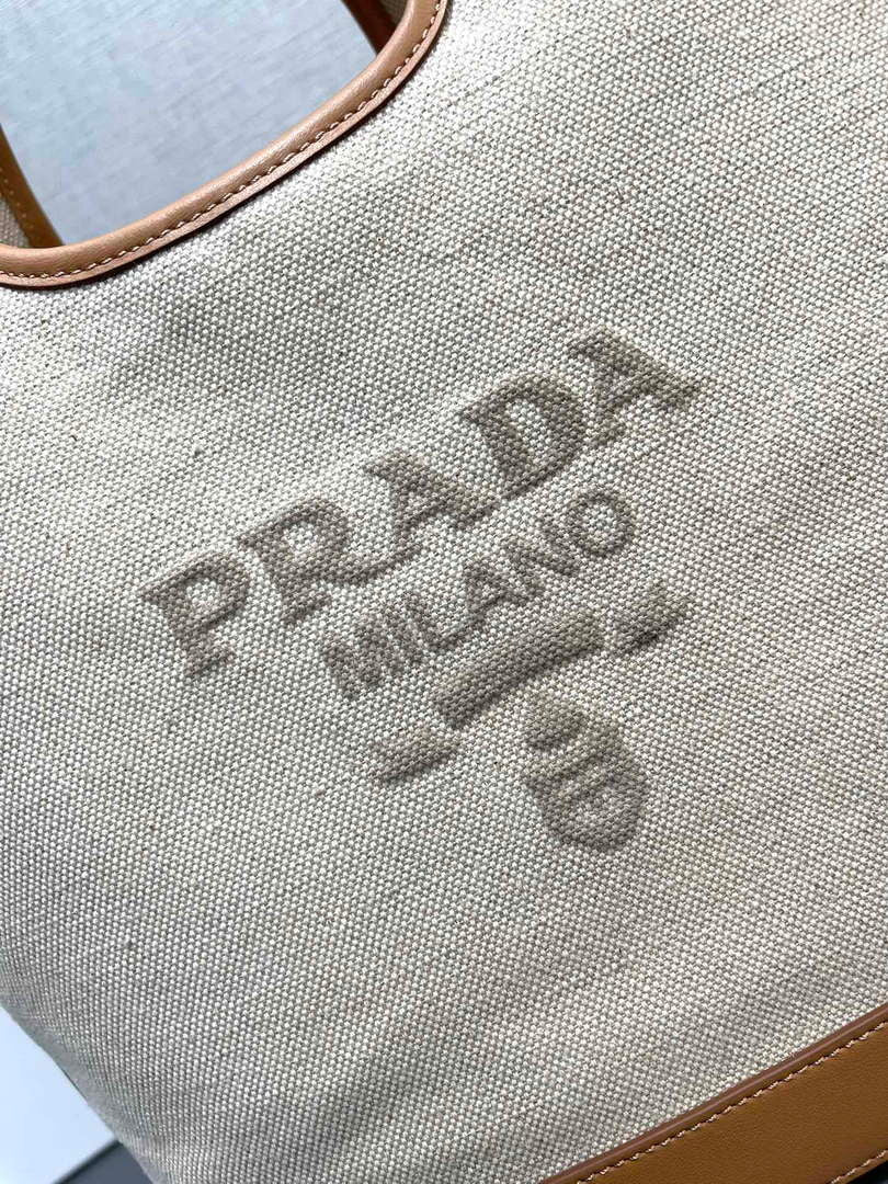 Prada 1BG471 Medium linen blend and leather tote bag Natural - Default Title - View 3