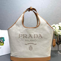Prada 1BG472 Large linen blend and leather tote bag Natural - Default Title - View 1