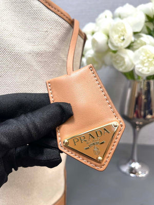 Prada 1BG472 Large linen blend and leather tote bag Natural - Default Title - View 2