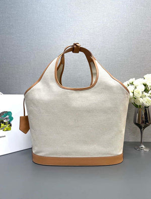 Prada 1BG472 Large linen blend and leather tote bag Natural - Default Title - View 5