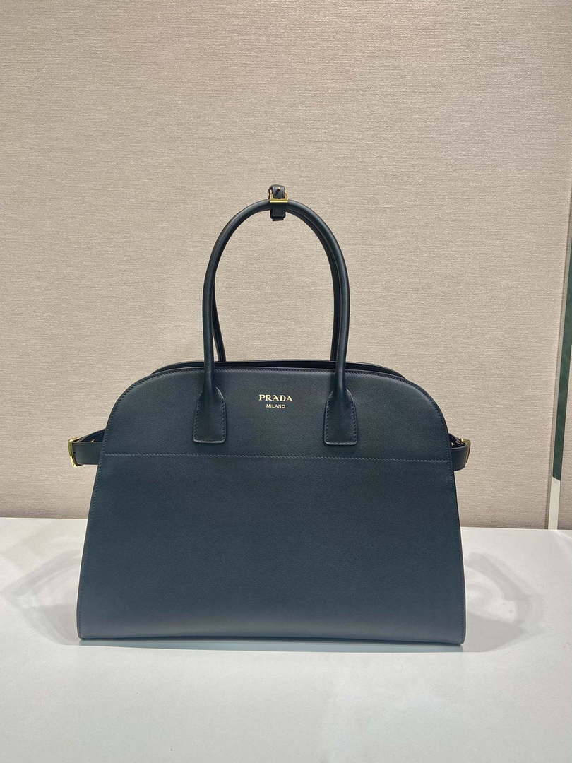 Prada 1BG508 Large leather tote bag with buckles Black