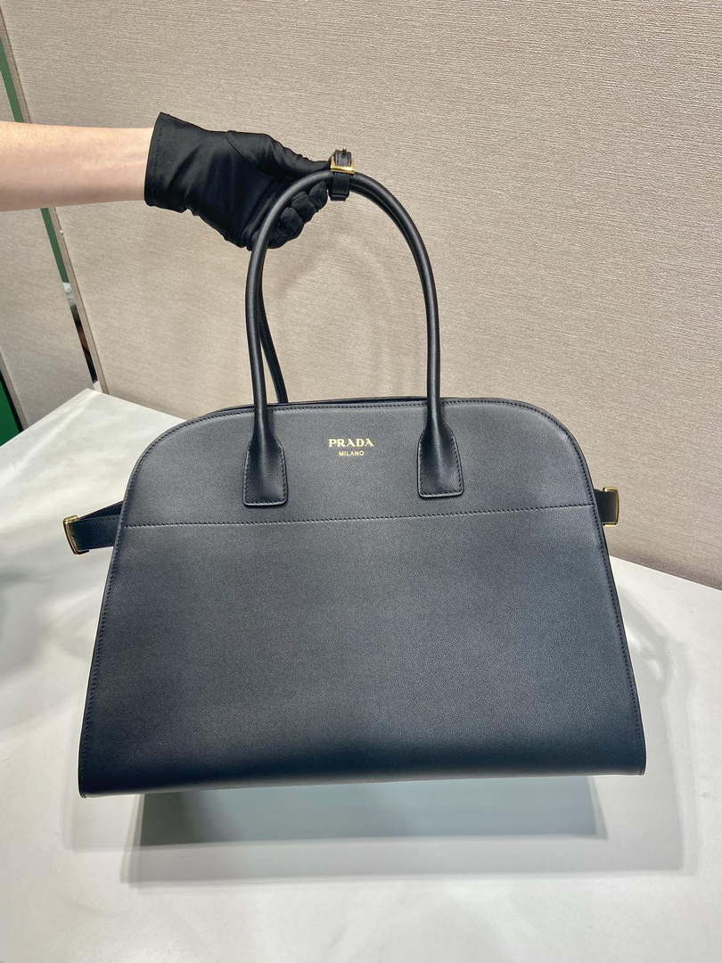 Prada 1BG508 Large leather tote bag with buckles Black