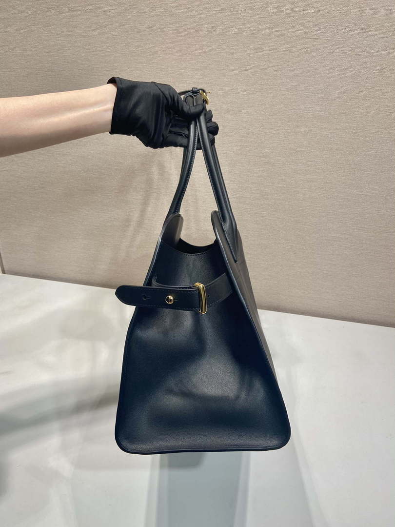 Prada 1BG508 Large leather tote bag with buckles Black