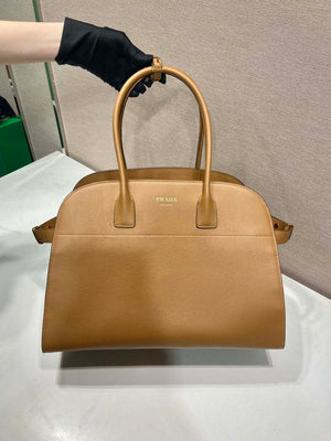 Prada 1BG508 Large leather tote bag with buckles Brown - Default Title - View 3