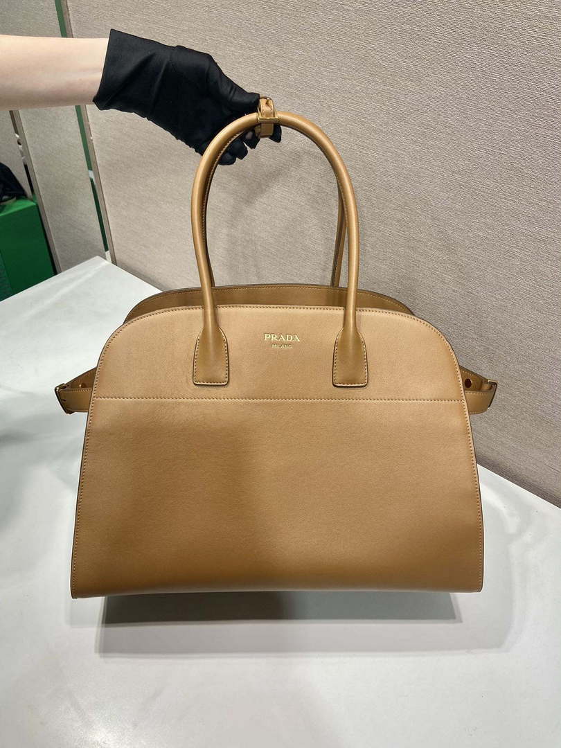 Prada 1BG508 Large leather tote bag with buckles Brown
