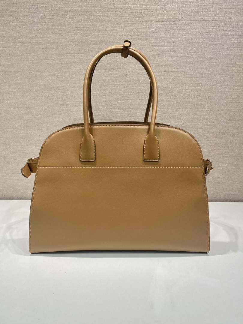 Prada 1BG508 Large leather tote bag with buckles Brown