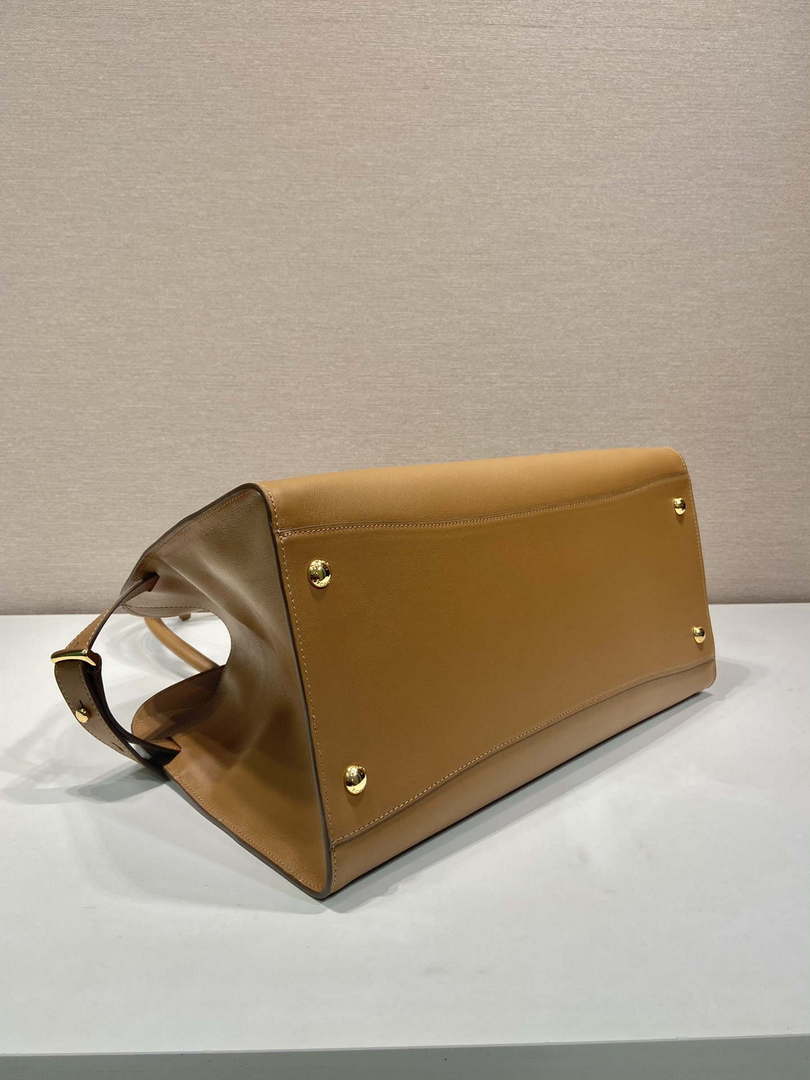Prada 1BG508 Large leather tote bag with buckles Brown - Default Title - View 6