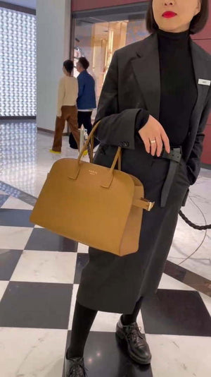 Prada 1BG508 Large leather tote bag with buckles Brown - Default Title - View 10