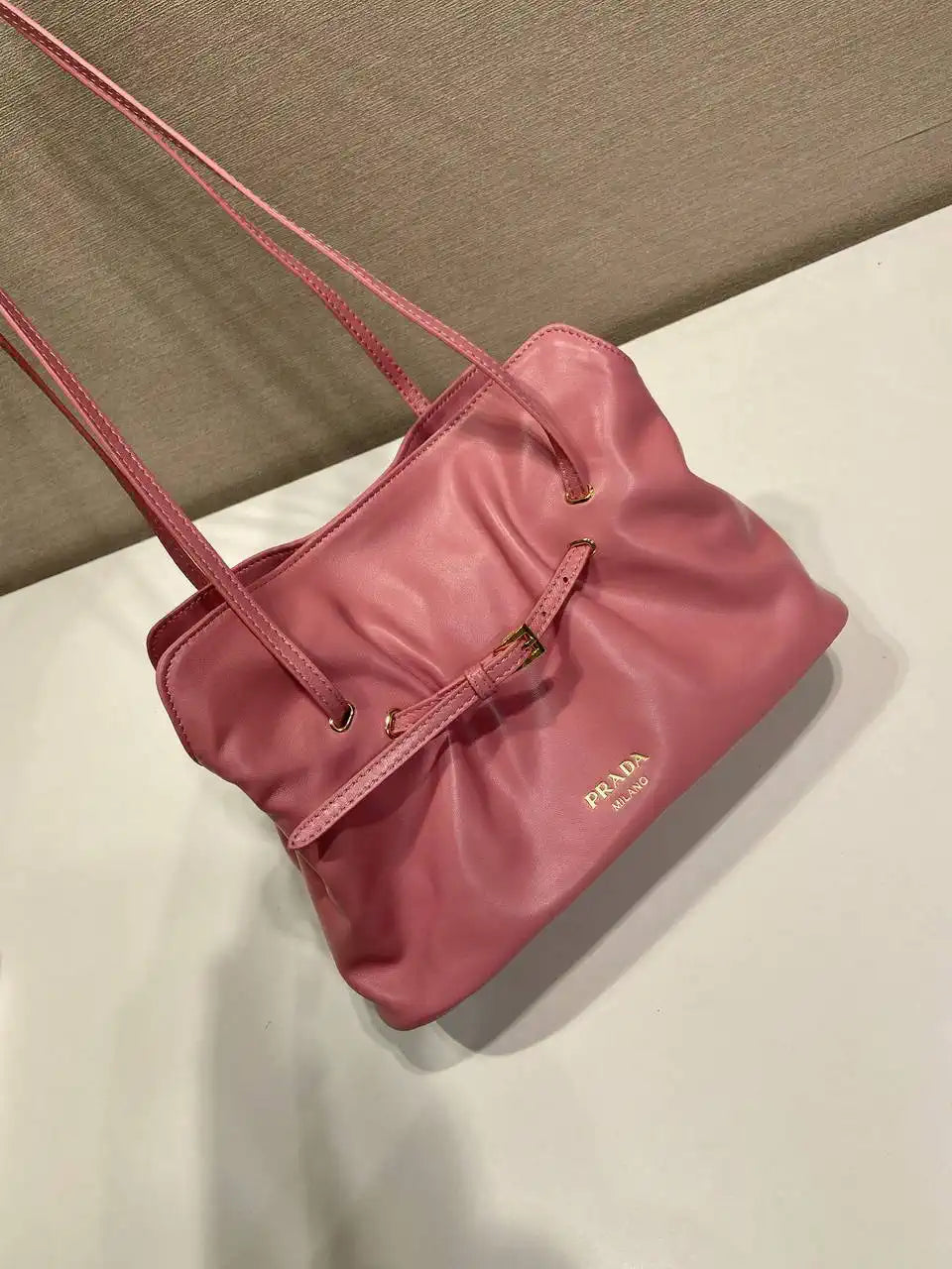 Prada 1BG586 Rose Red Small Prada Dada nappa leather bag