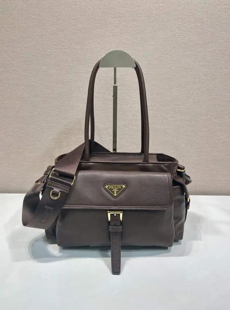 Prada Explore medium nappa leather tote bag 1BG596 Dark Brown
