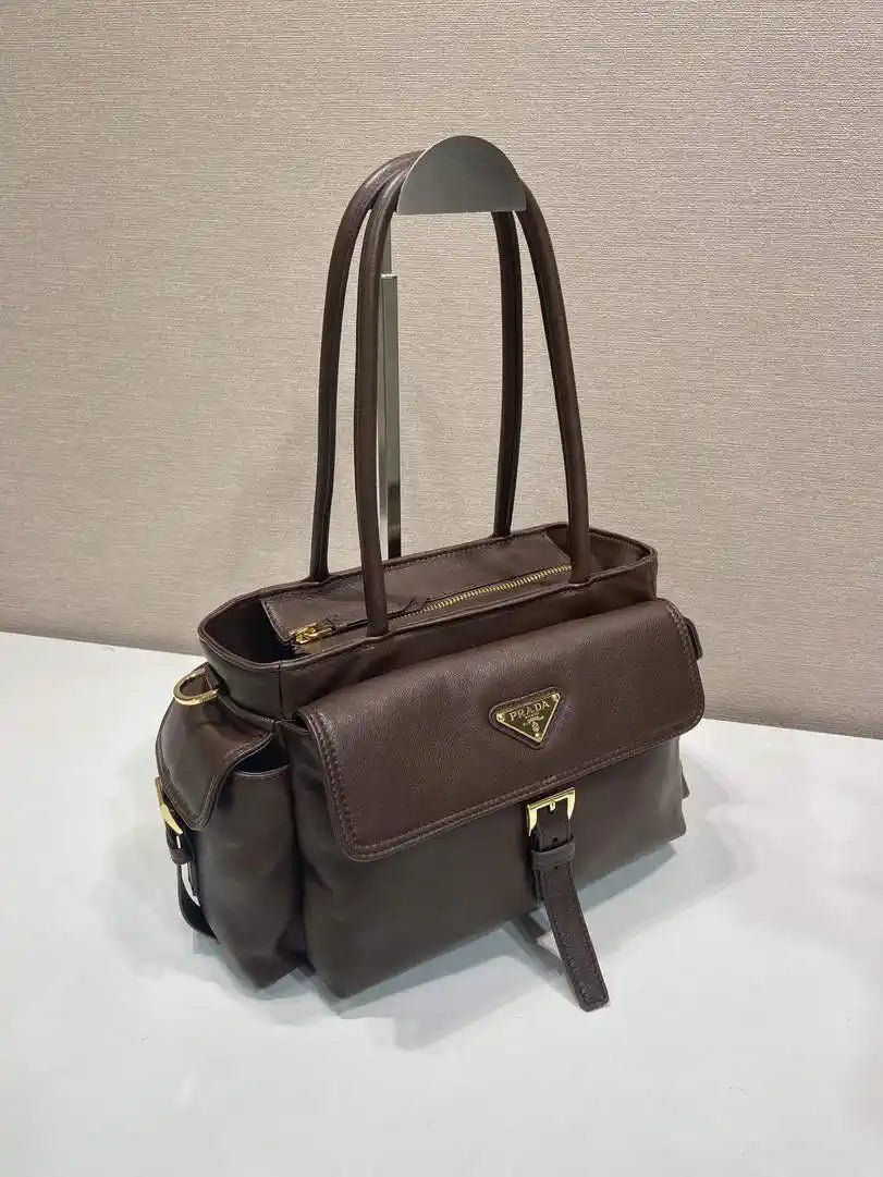Prada Explore medium nappa leather tote bag 1BG596 Dark Brown